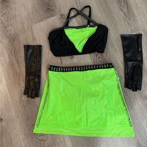 Custom Jazz costume, Size AS. Neon green and black set.